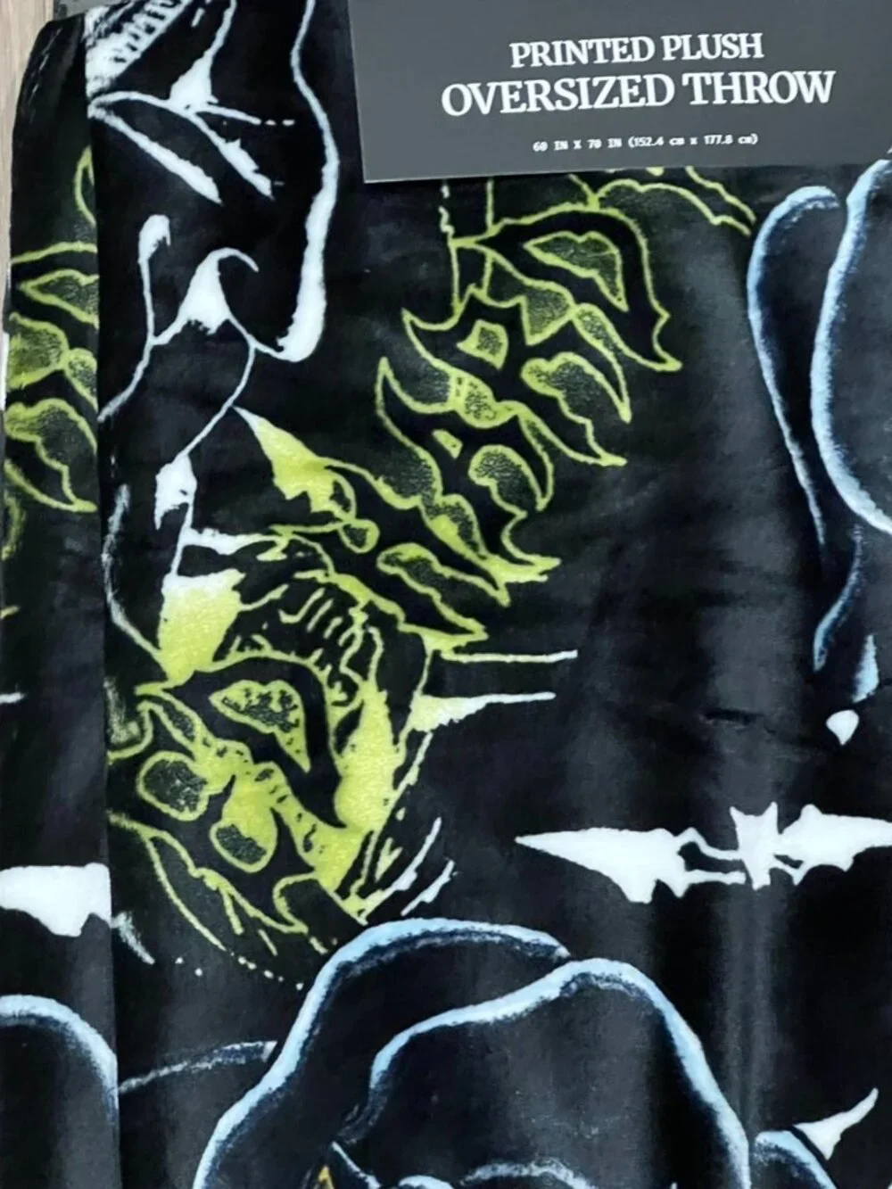 ED HARDY Black Plush Throw Blanket 60x70 Y2K Tattoo Panther Grim Reaper Bats NWT